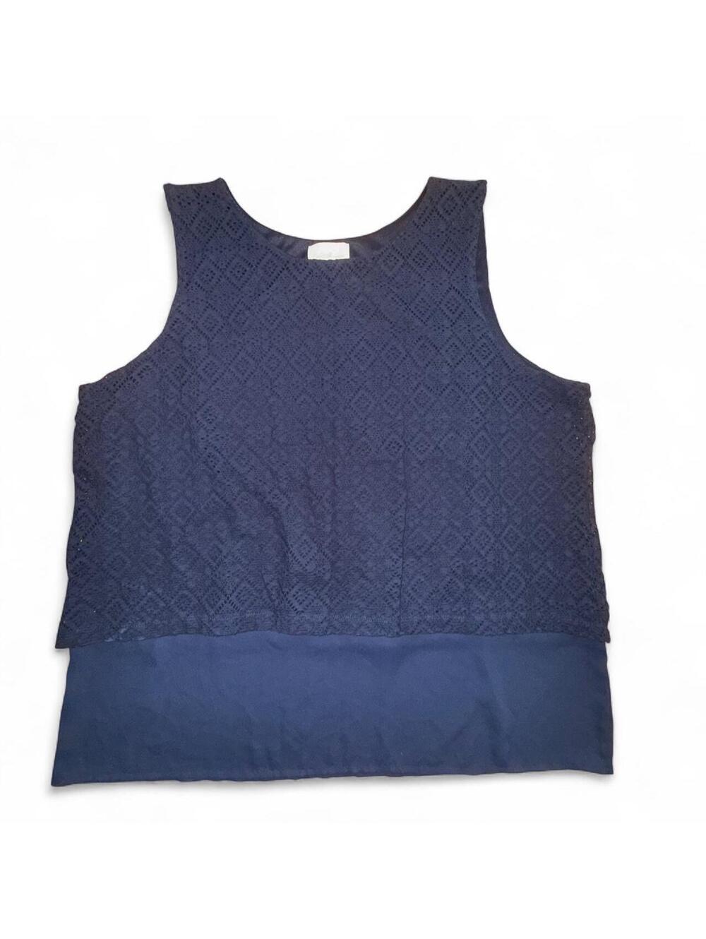 Jaclyn Smith Collection Navy Blue Crochet Lace Layered Tank Top 💙✨
